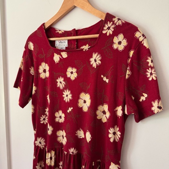 Vintage 90s Talbots Red Floral Midi Dress Petite M Cottagecore Prairie Granny - Picture 3 of 8